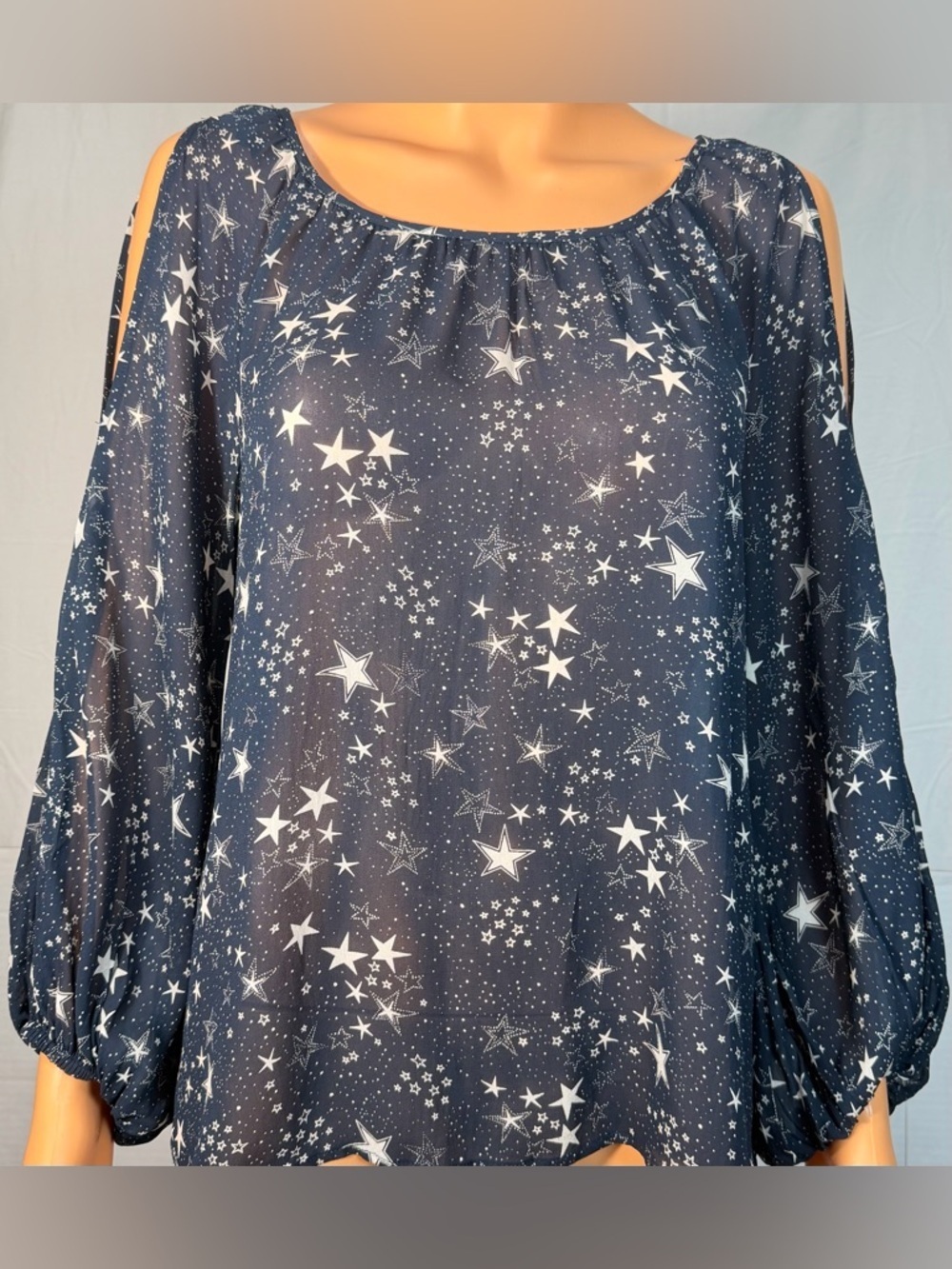 Velvet by Graham & Spencer Navy Star Print Cold-Shoulder Blouse